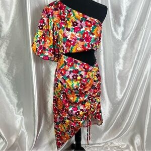 Dee Elly One-Shoulder Floral Cut-Out Midi Dress – Size M – Y2K Garden Party Chic